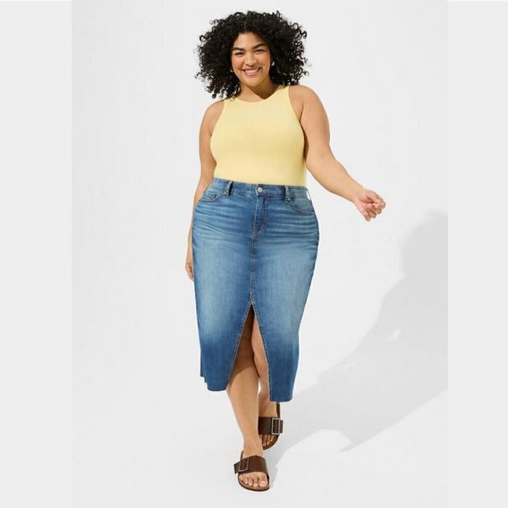 Torrid - Maxi Denim Slit Front Skirt in Dolce Vita Blue